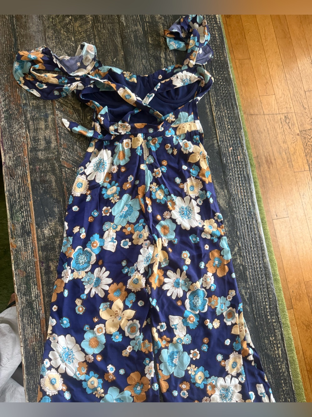 For Love & Lemons Navy Floral Wide-Leg Jumpsuit - Picture 3 of 4